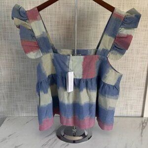 Outerknown Astrid Top Blue Pink Striped Swing Organic Cotton Women's Large BxEE